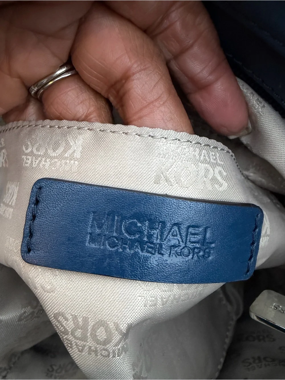 Michael Kors Navy  Leather Shoulder Bag with Chain Detail